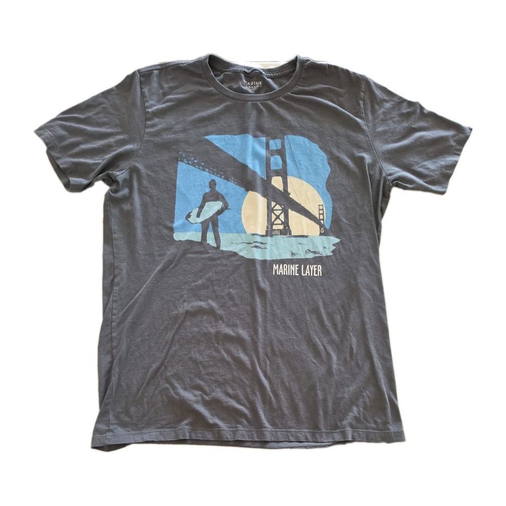 Marine Layer San Francisco Golden Gate Surfer Graphic T-Shirt Gray Men's *flaw*